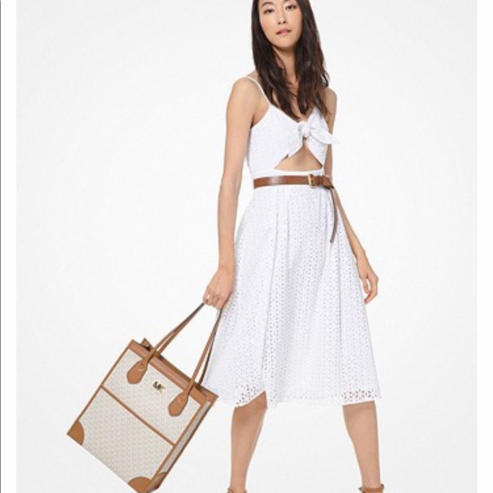 Michael Kors Floral Eyelet Knotted Cutout Dress